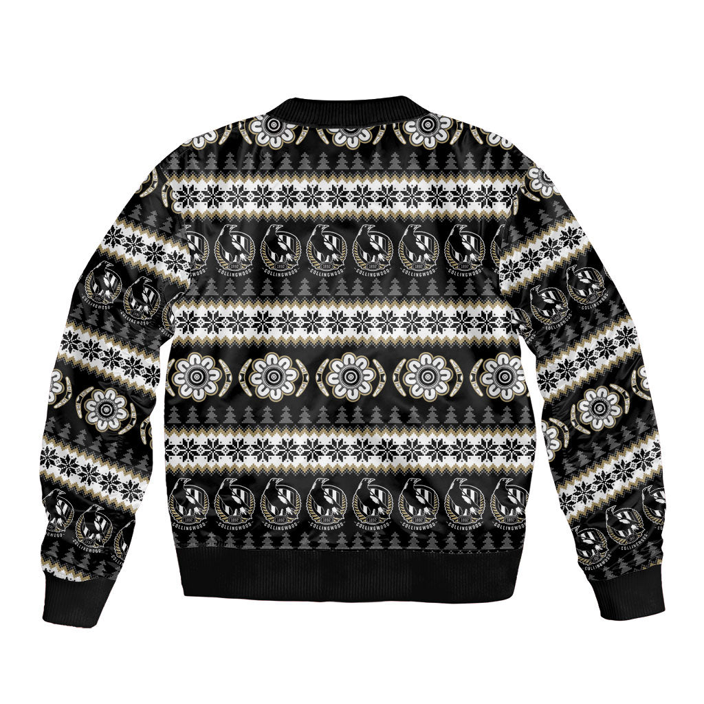 Collingwood Football Christmas Sleeve Zip Bomber Jacket Aboriginal Seamless Cardigan Inspired