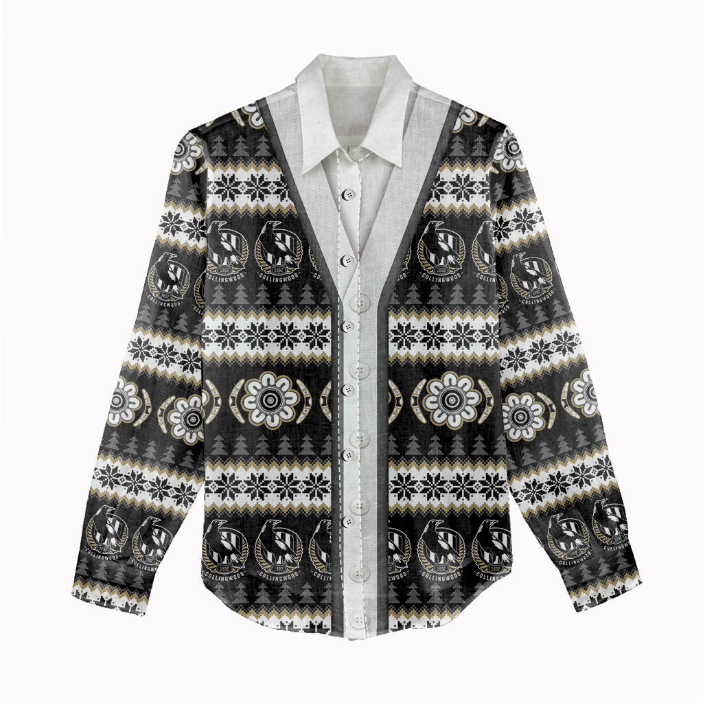 Collingwood Football Christmas Women Casual Shirt Aboriginal Seamless Cardigan Inspired