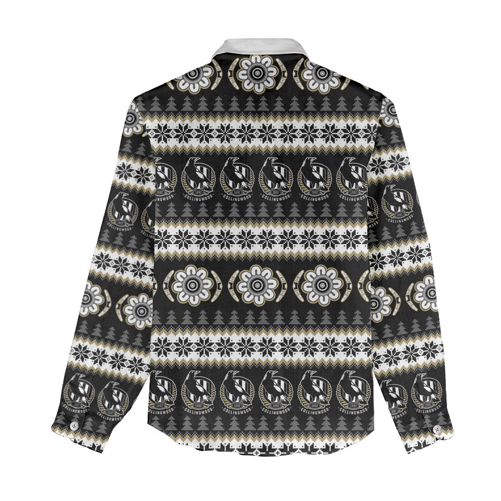 Collingwood Football Christmas Women Casual Shirt Aboriginal Seamless Cardigan Inspired
