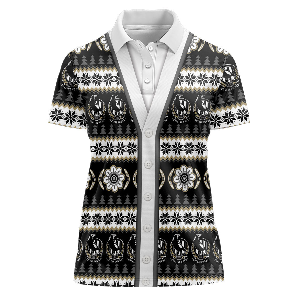 Collingwood Football Christmas Women Polo Shirt Aboriginal Seamless Cardigan Inspired