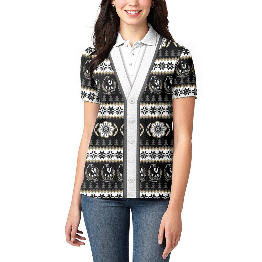 Collingwood Football Christmas Women Polo Shirt Aboriginal Seamless Cardigan Inspired