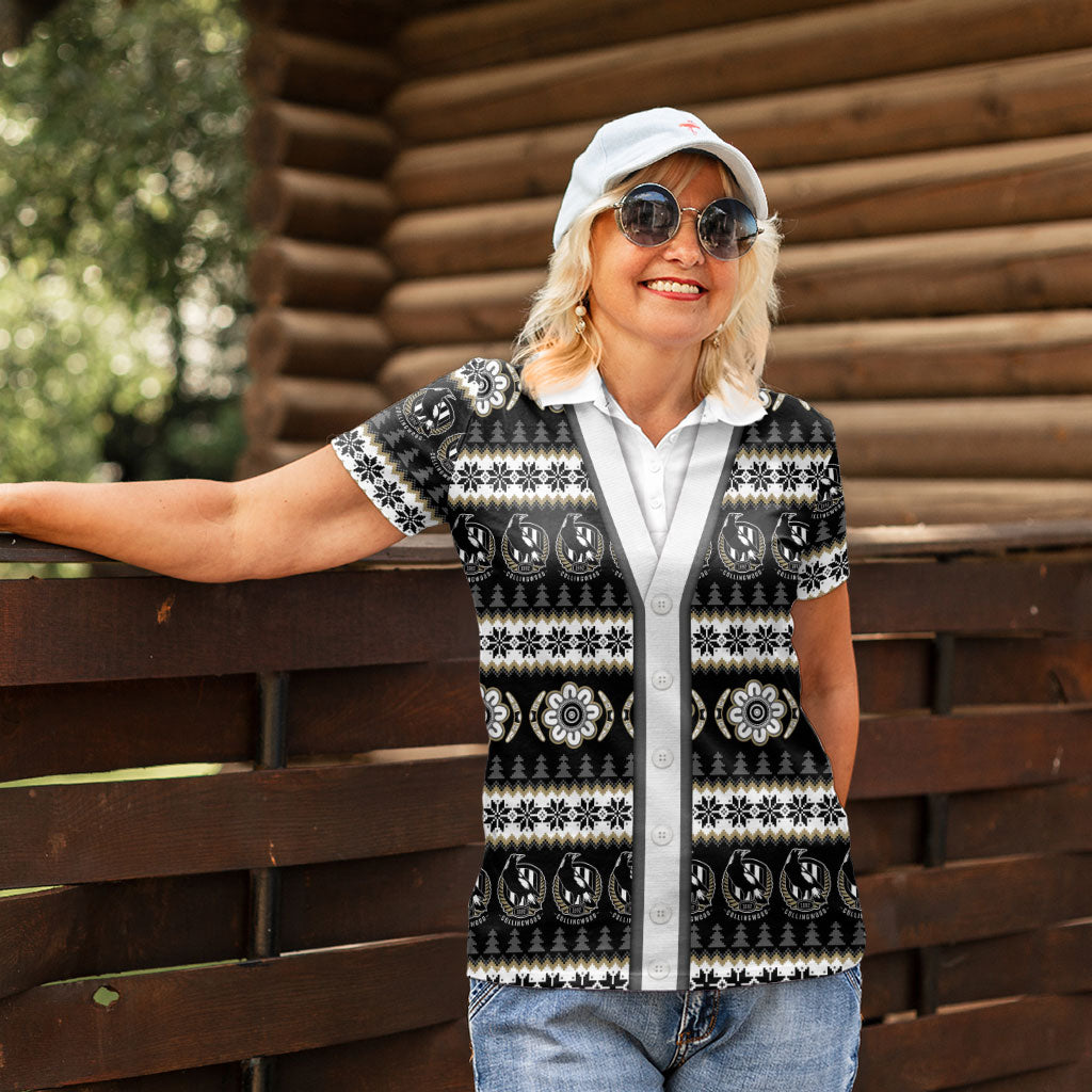 Collingwood Football Christmas Women Polo Shirt Aboriginal Seamless Cardigan Inspired