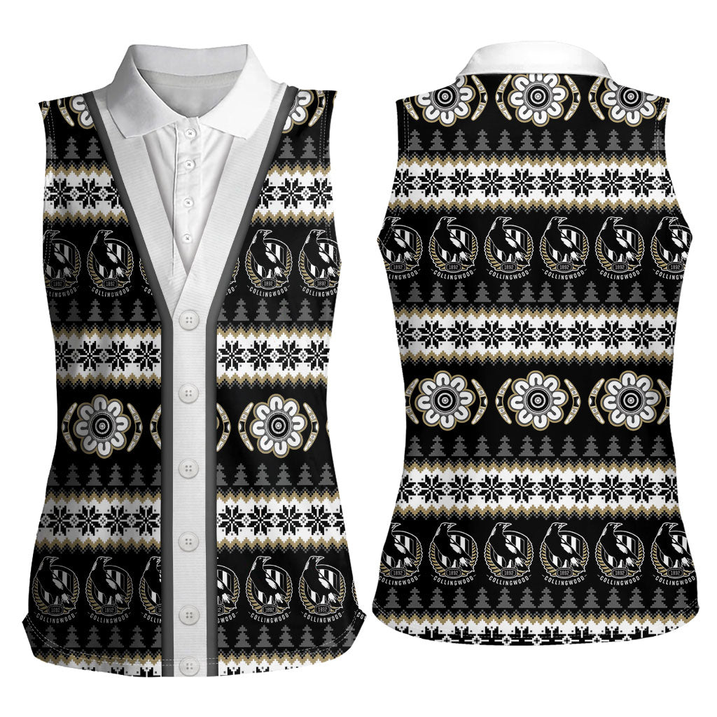 Collingwood Football Christmas Women Sleeveless Polo Shirt Aboriginal Seamless Cardigan Inspired