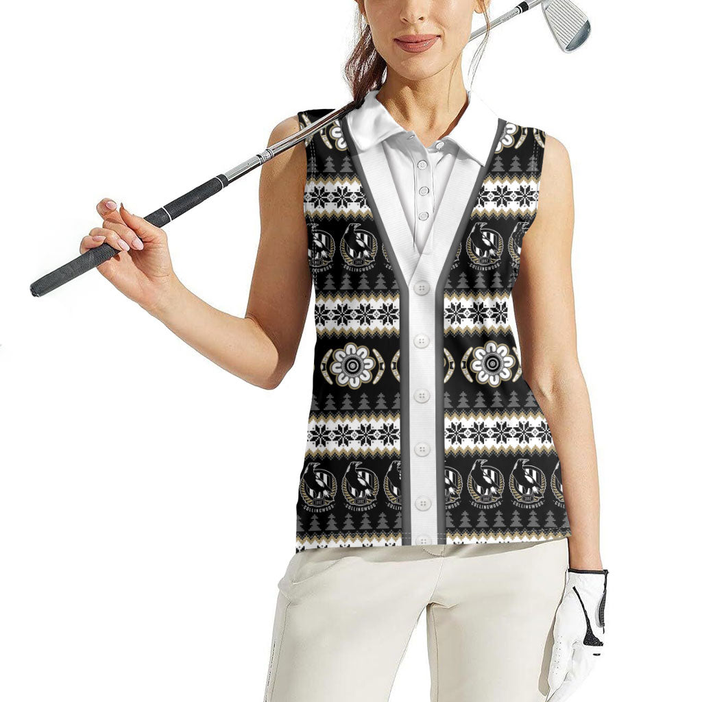 Collingwood Football Christmas Women Sleeveless Polo Shirt Aboriginal Seamless Cardigan Inspired