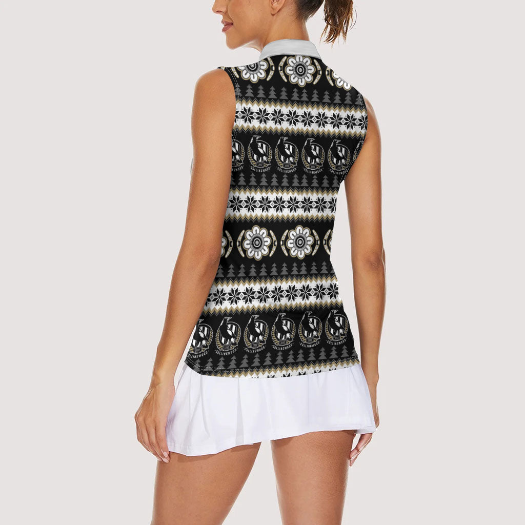 Collingwood Football Christmas Women Sleeveless Polo Shirt Aboriginal Seamless Cardigan Inspired