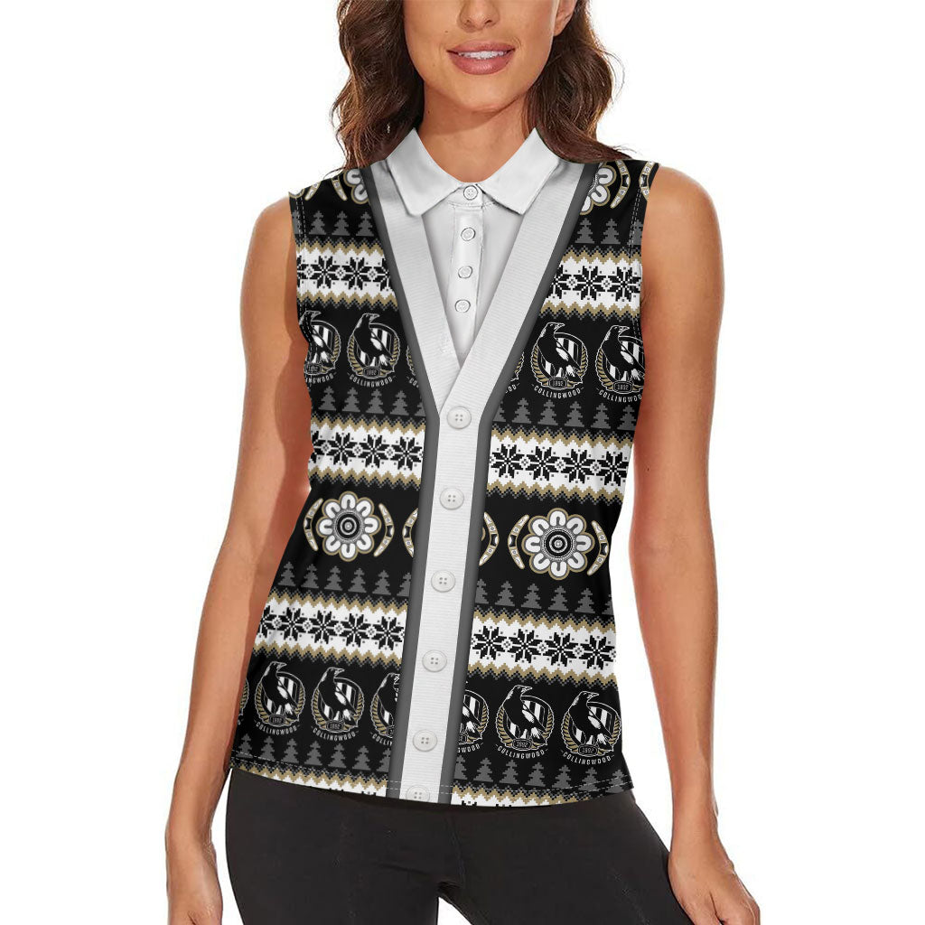 Collingwood Football Christmas Women Sleeveless Polo Shirt Aboriginal Seamless Cardigan Inspired