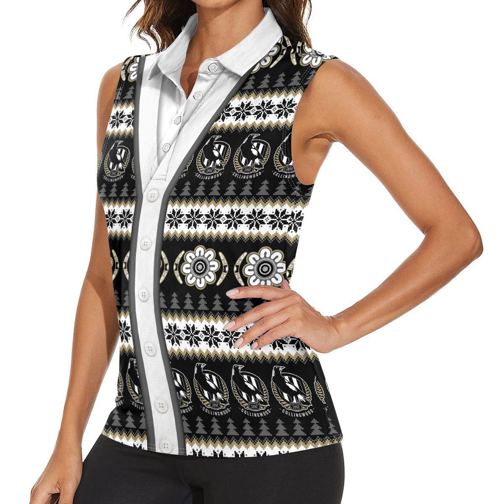 Collingwood Football Christmas Women Sleeveless Polo Shirt Aboriginal Seamless Cardigan Inspired