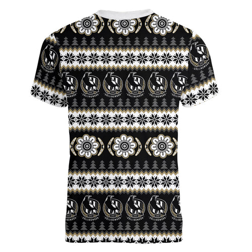 Collingwood Football Christmas Women V-Neck T-Shirt Aboriginal Seamless Cardigan Inspired