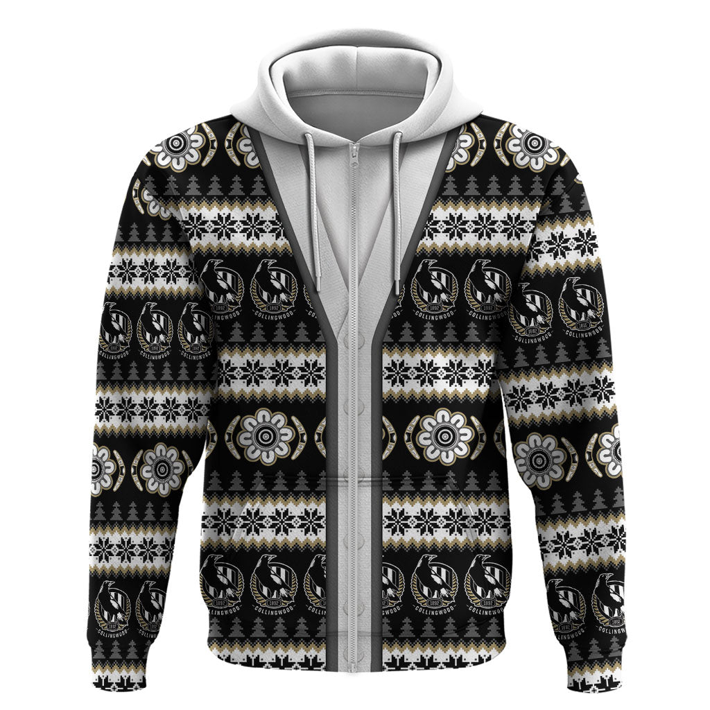 Collingwood Football Christmas Zip Hoodie Aboriginal Seamless Cardigan Inspired