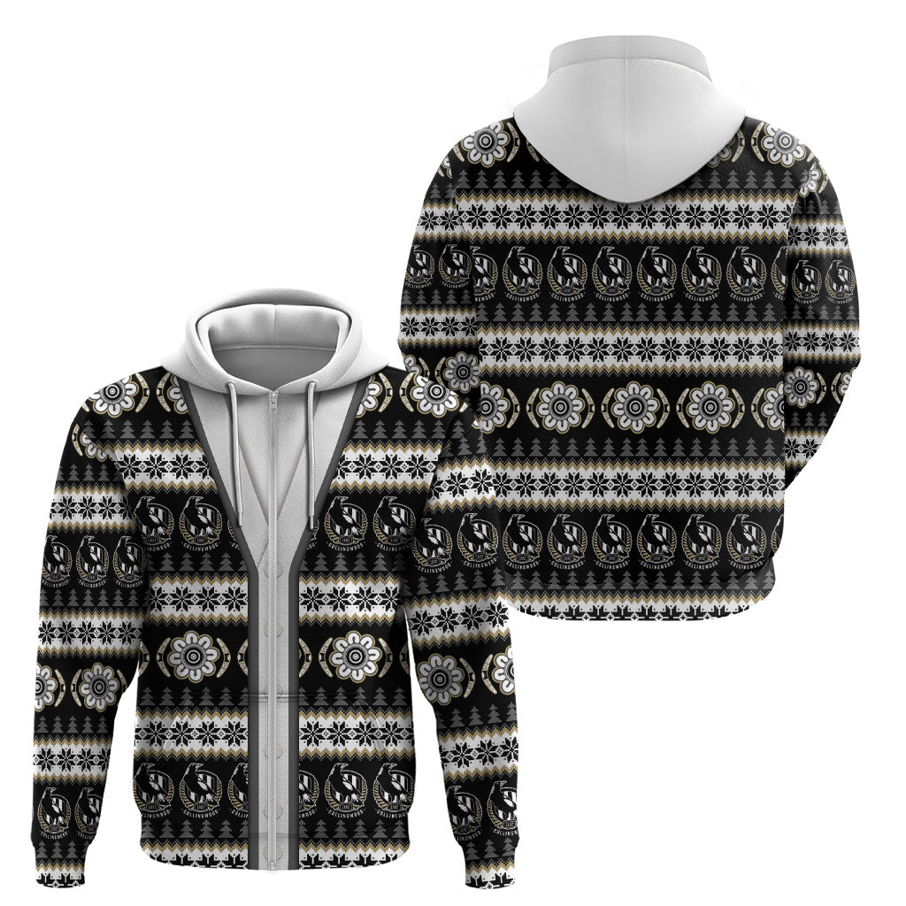 Collingwood Football Christmas Zip Hoodie Aboriginal Seamless Cardigan Inspired