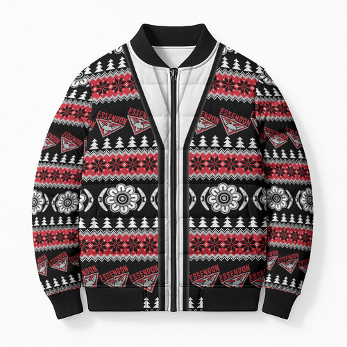 Essendon Football Christmas Bomber Puffer Jacket Aboriginal Seamless Cardigan Inspired