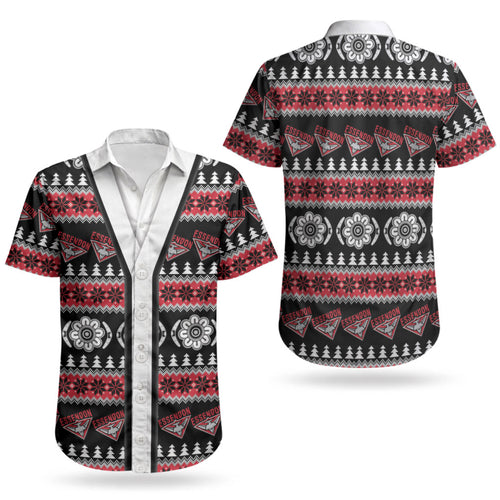 Essendon Football Christmas Couples Matching Mermaid Dress and Hawaiian Shirt Aboriginal Seamless Cardigan Inspired