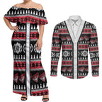 Essendon Football Christmas Couples Matching Off Shoulder Maxi Dress and Long Sleeve Button Shirt Aboriginal Seamless Cardigan Inspired