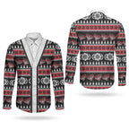 Essendon Football Christmas Couples Matching Off Shoulder Maxi Dress and Long Sleeve Button Shirt Aboriginal Seamless Cardigan Inspired