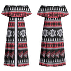 Essendon Football Christmas Couples Matching Off Shoulder Maxi Dress and Long Sleeve Button Shirt Aboriginal Seamless Cardigan Inspired