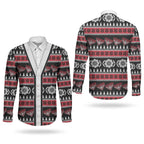 Essendon Football Christmas Couples Matching Off Shoulder Short Dress and Long Sleeve Button Shirt Aboriginal Seamless Cardigan Inspired