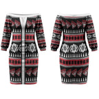 Essendon Football Christmas Couples Matching Off The Shoulder Long Sleeve Dress and Long Sleeve Button Shirt Aboriginal Seamless Cardigan Inspired