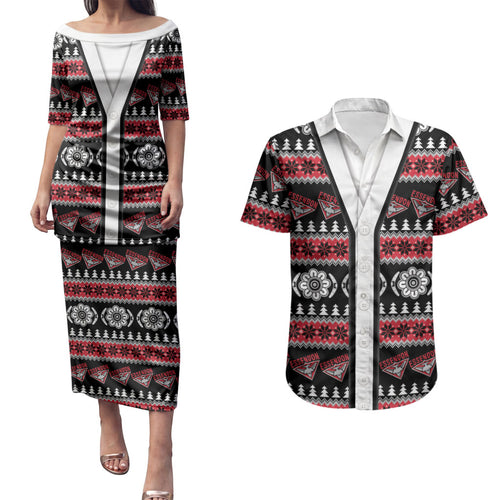 Essendon Football Christmas Couples Matching Puletasi and Hawaiian Shirt Aboriginal Seamless Cardigan Inspired