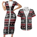 Essendon Football Christmas Couples Matching Short Sleeve Bodycon Dress and Hawaiian Shirt Aboriginal Seamless Cardigan Inspired