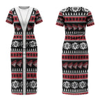 Essendon Football Christmas Couples Matching Short Sleeve Bodycon Dress and Hawaiian Shirt Aboriginal Seamless Cardigan Inspired