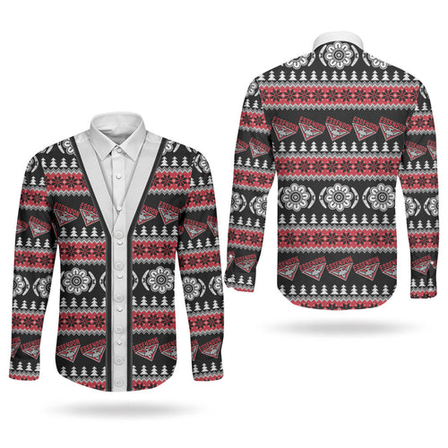 Essendon Football Christmas Couples Matching Tank Maxi Dress and Long Sleeve Button Shirt Aboriginal Seamless Cardigan Inspired