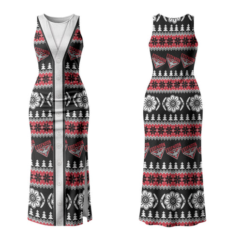 Essendon Football Christmas Couples Matching Tank Maxi Dress and Long Sleeve Button Shirt Aboriginal Seamless Cardigan Inspired