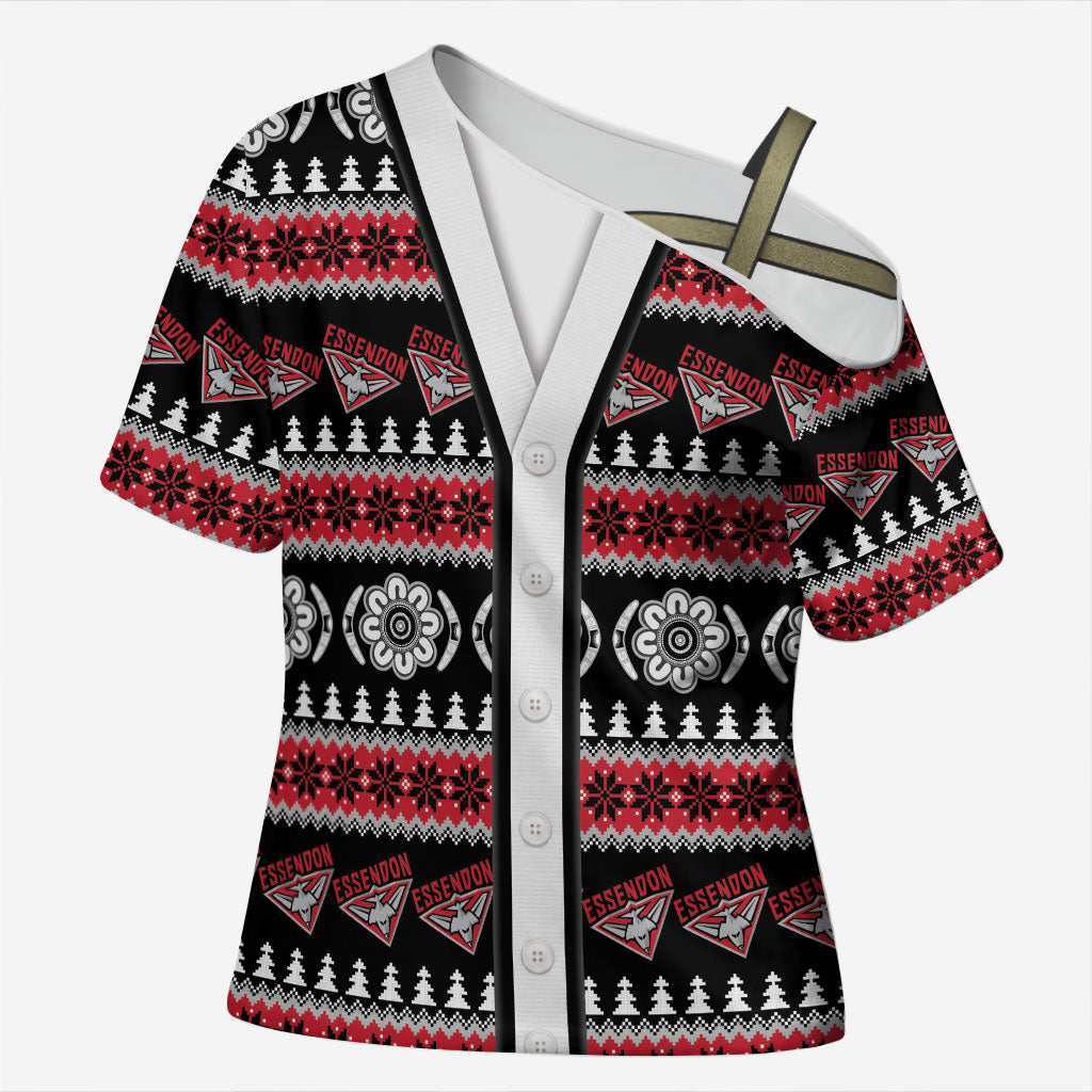 Essendon Football Christmas Cross Shoulder Shirt Aboriginal Seamless Cardigan Inspired