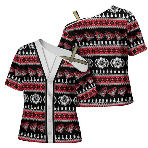Essendon Football Christmas Cross Shoulder Shirt Aboriginal Seamless Cardigan Inspired