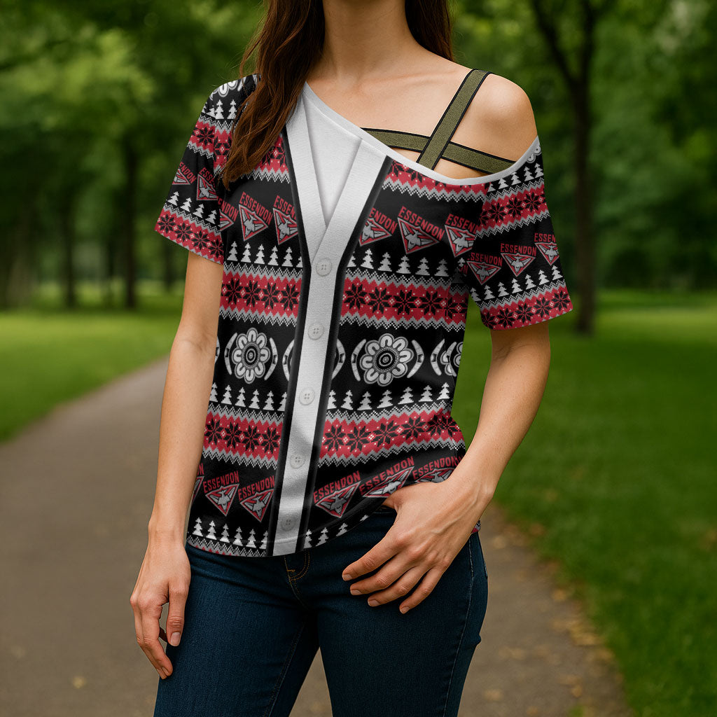 Essendon Football Christmas Cross Shoulder Shirt Aboriginal Seamless Cardigan Inspired