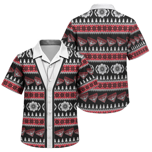 Essendon Football Christmas Family Matching Off The Shoulder Long Sleeve Dress and Hawaiian Shirt Aboriginal Seamless Cardigan Inspired