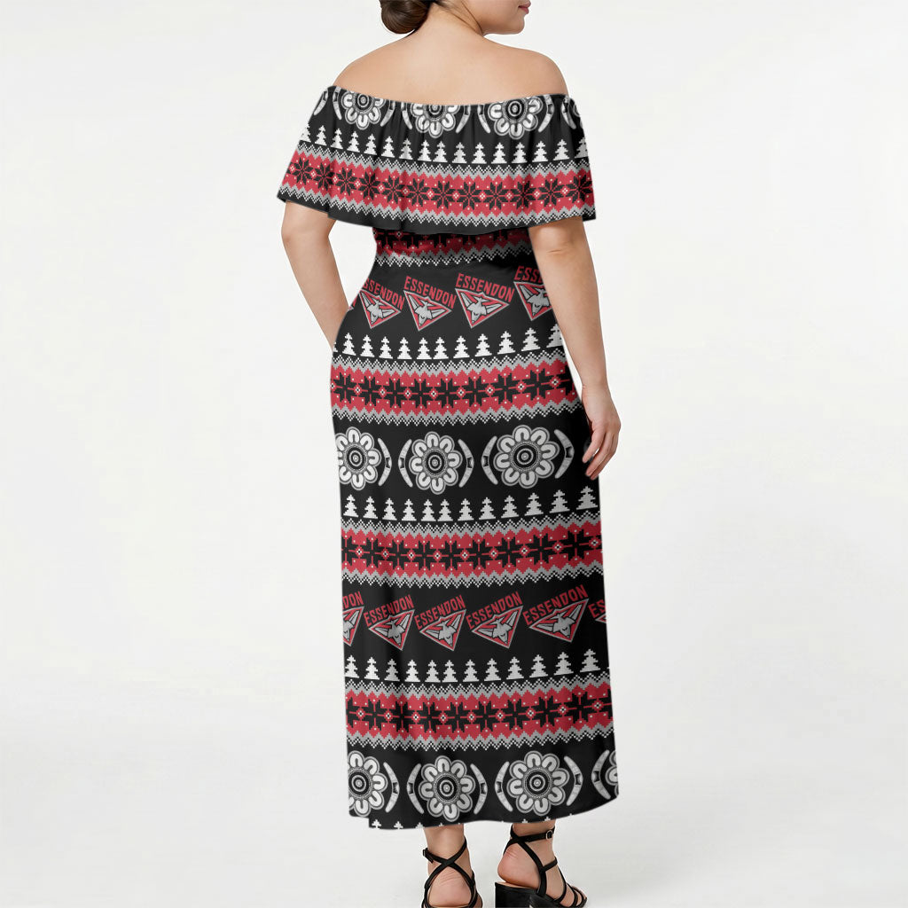 Essendon Football Christmas Off Shoulder Maxi Dress Aboriginal Seamless Cardigan Inspired