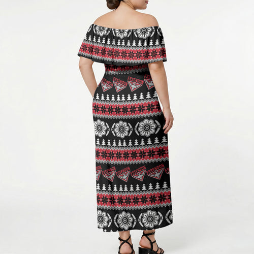 Essendon Football Christmas Off Shoulder Maxi Dress Aboriginal Seamless Cardigan Inspired