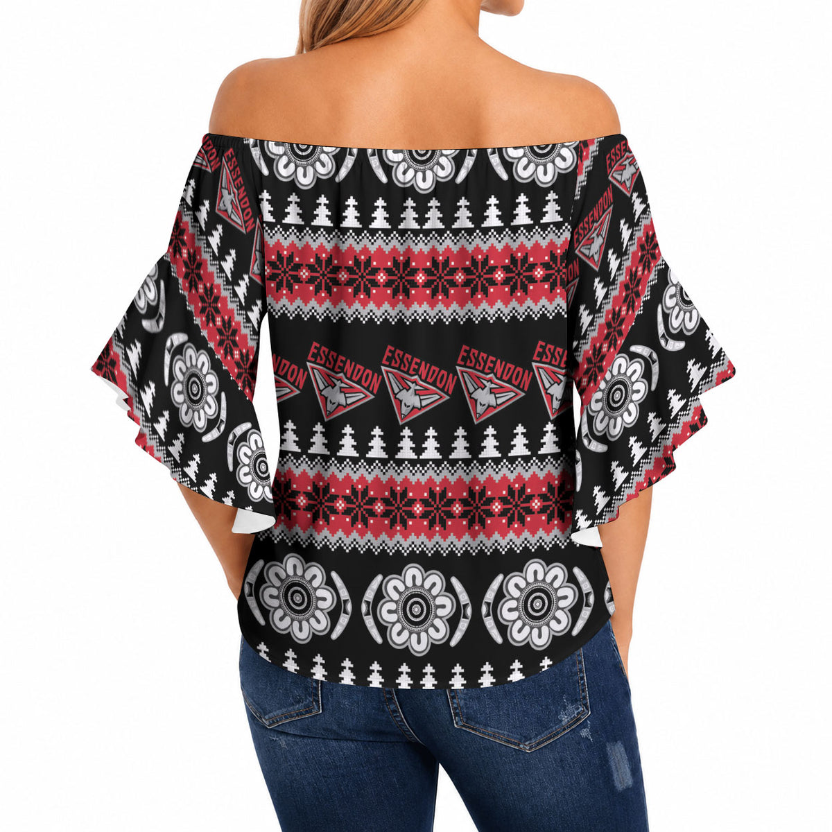 Essendon Football Christmas Off Shoulder Wrap Waist Top Aboriginal Seamless Cardigan Inspired