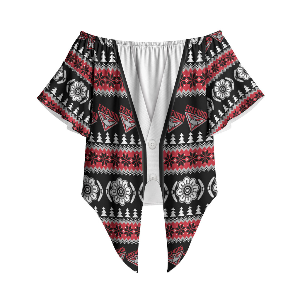 Essendon Football Christmas Off Shoulder Wrap Waist Top Aboriginal Seamless Cardigan Inspired