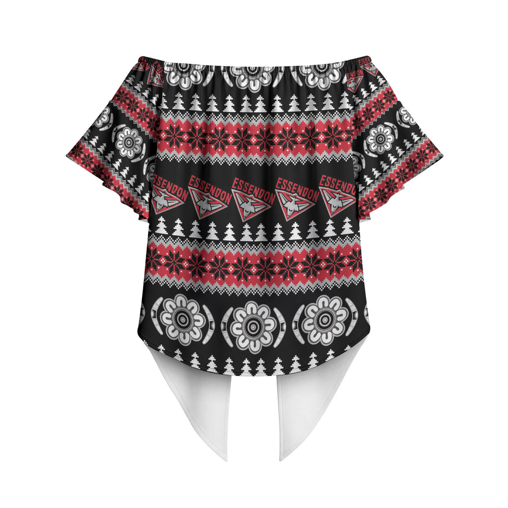 Essendon Football Christmas Off Shoulder Wrap Waist Top Aboriginal Seamless Cardigan Inspired