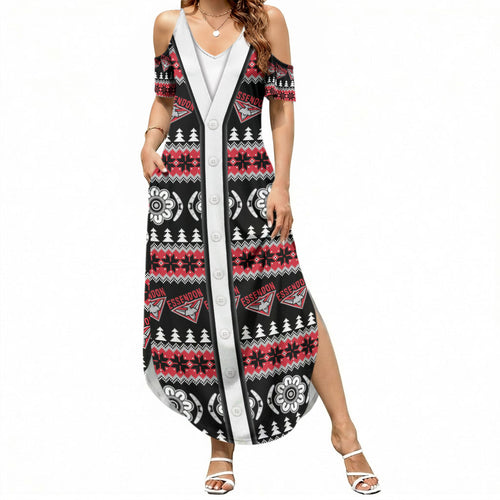Essendon Football Christmas Summer Maxi Dress Aboriginal Seamless Cardigan Inspired