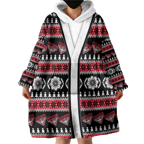 Essendon Football Christmas Wearable Blanket Hoodie Aboriginal Seamless Cardigan Inspired
