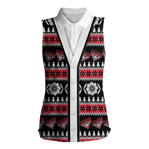 Essendon Football Christmas Women Sleeveless Polo Shirt Aboriginal Seamless Cardigan Inspired