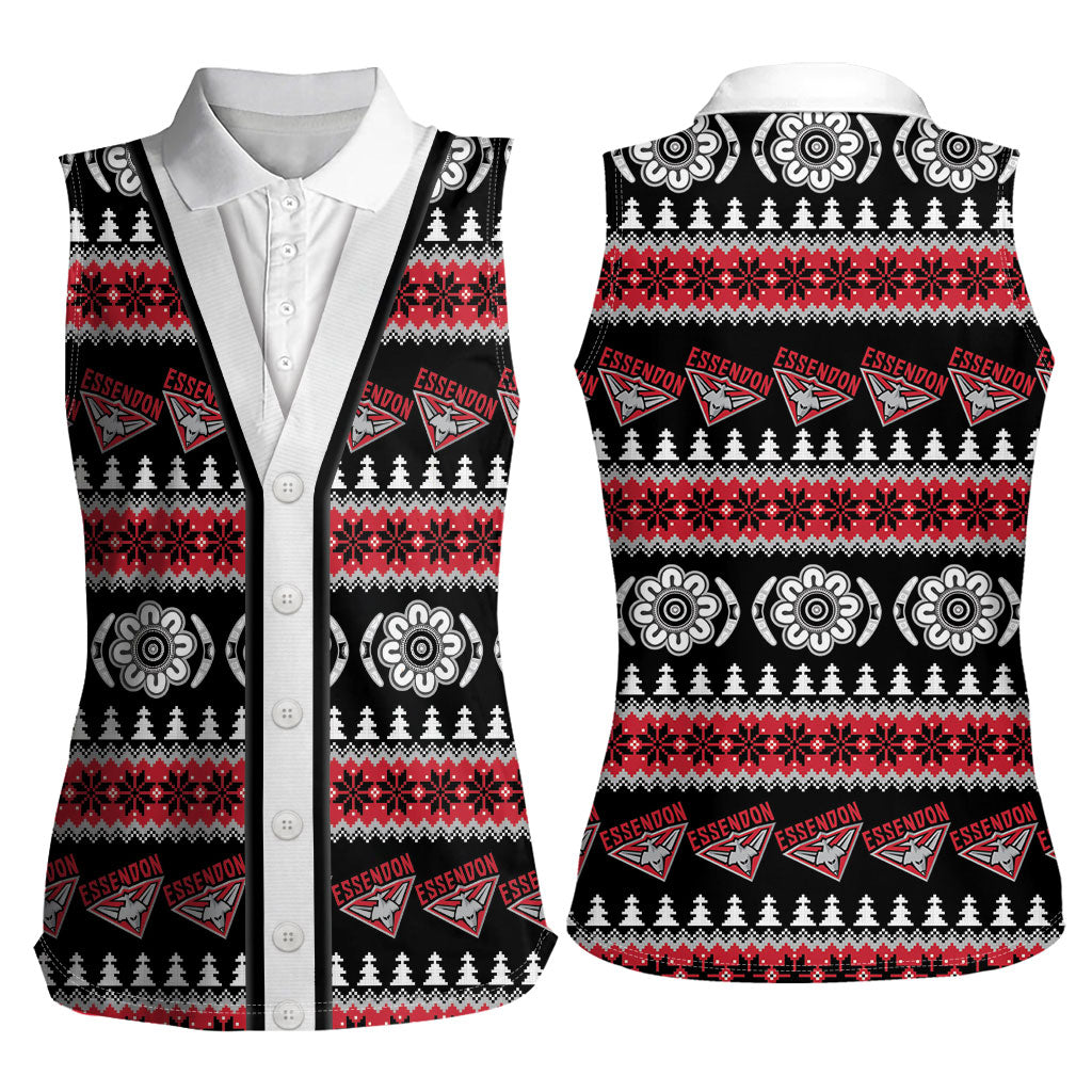 Essendon Football Christmas Women Sleeveless Polo Shirt Aboriginal Seamless Cardigan Inspired