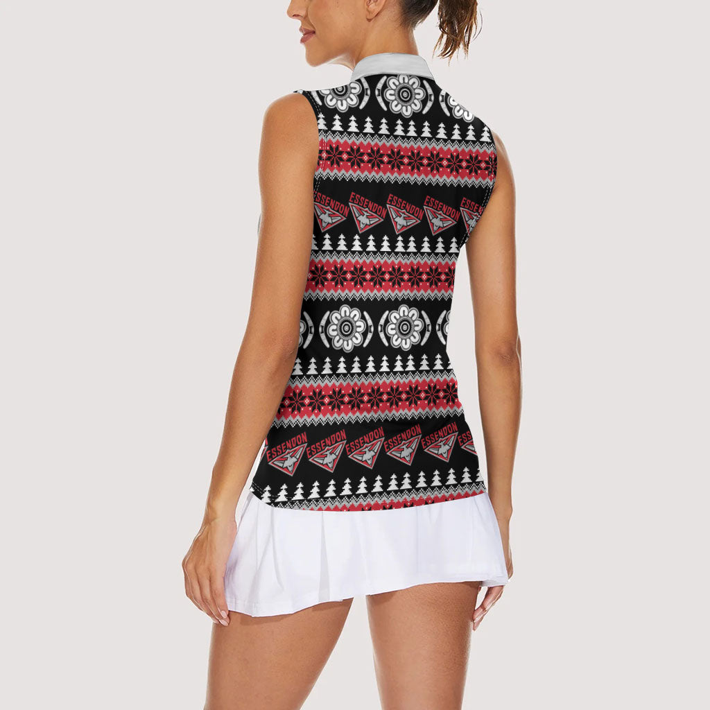 Essendon Football Christmas Women Sleeveless Polo Shirt Aboriginal Seamless Cardigan Inspired