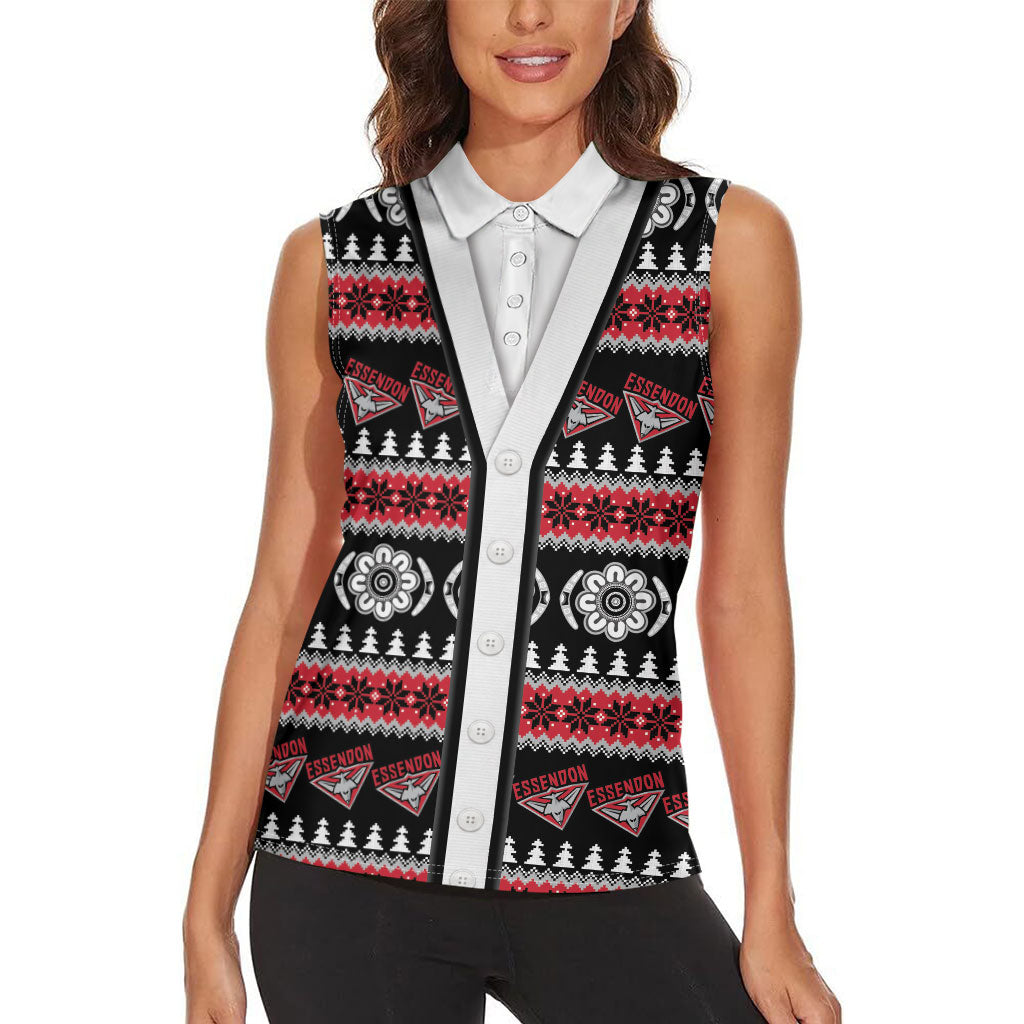 Essendon Football Christmas Women Sleeveless Polo Shirt Aboriginal Seamless Cardigan Inspired
