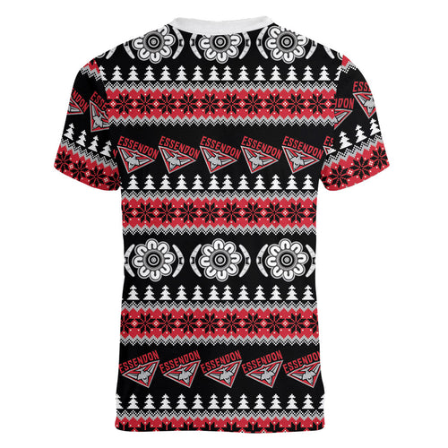 Essendon Football Christmas Women V-Neck T-Shirt Aboriginal Seamless Cardigan Inspired