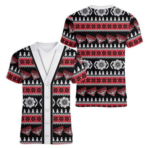 Essendon Football Christmas Women V-Neck T-Shirt Aboriginal Seamless Cardigan Inspired