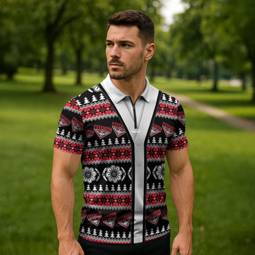 Essendon Football Christmas Zipper Polo Shirt Aboriginal Seamless Cardigan Inspired