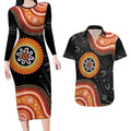 Australia Aboriginal Art Couples Matching Long Sleeve Bodycon Dress and Hawaiian Shirt Indigenous Proud