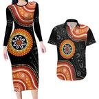 Australia Aboriginal Art Couples Matching Long Sleeve Bodycon Dress and Hawaiian Shirt Indigenous Proud