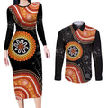 Australia Aboriginal Art Couples Matching Long Sleeve Bodycon Dress and Long Sleeve Button Shirt Indigenous Proud