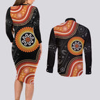 Australia Aboriginal Art Couples Matching Long Sleeve Bodycon Dress and Long Sleeve Button Shirt Indigenous Proud