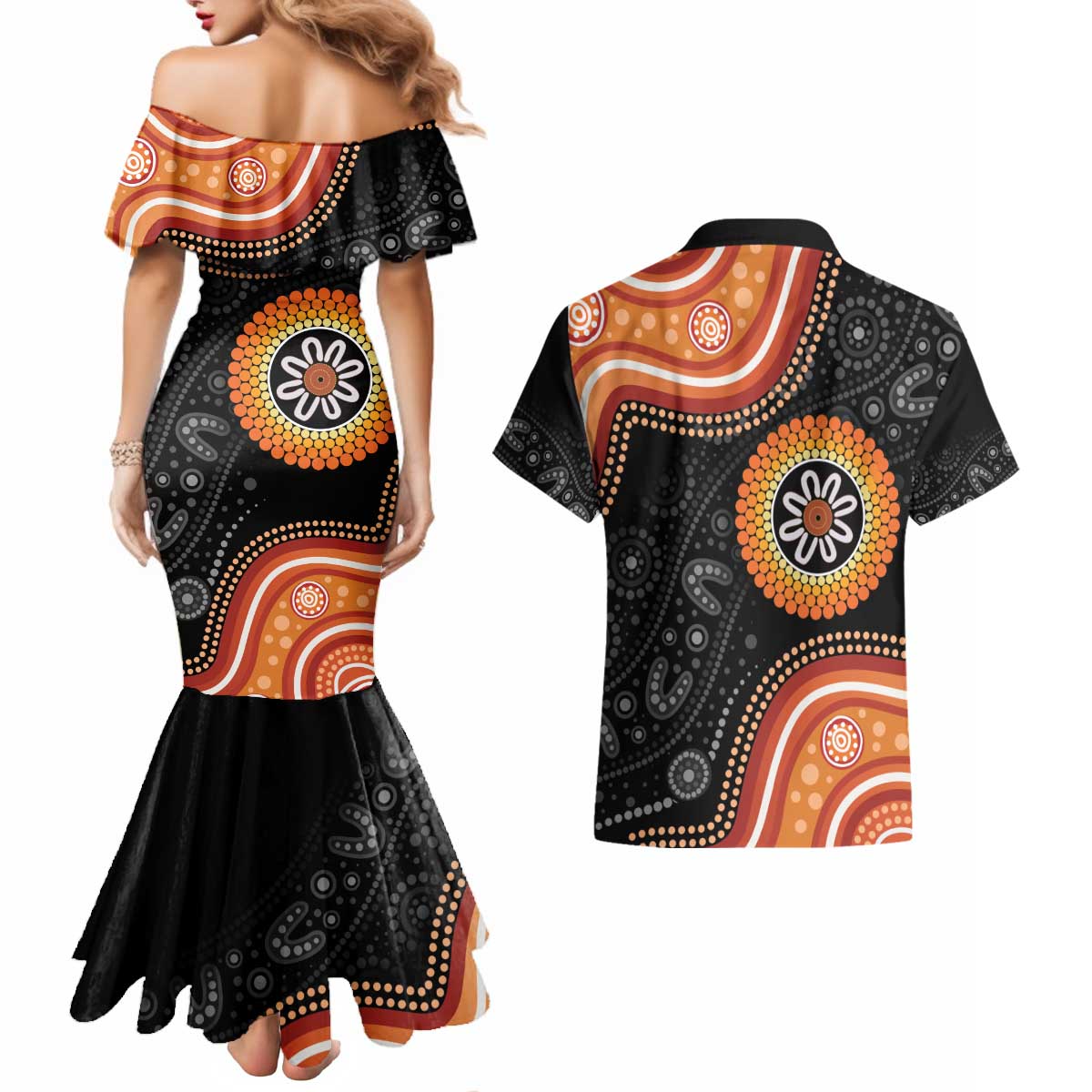 Australia Aboriginal Art Couples Matching Mermaid Dress and Hawaiian Shirt Indigenous Proud