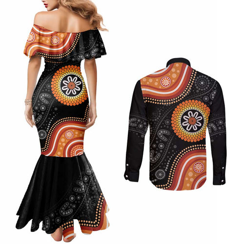 Australia Aboriginal Art Couples Matching Mermaid Dress and Long Sleeve Button Shirt Indigenous Proud